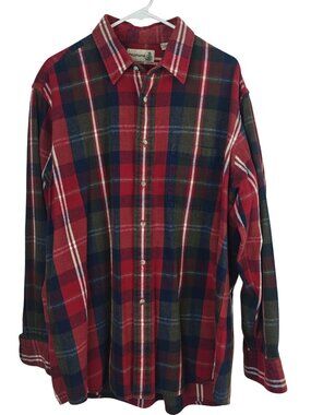 Vintage Fieldmaster Mens Red Plaid Flannel Shirt XLT 100% Cotton Button-Up